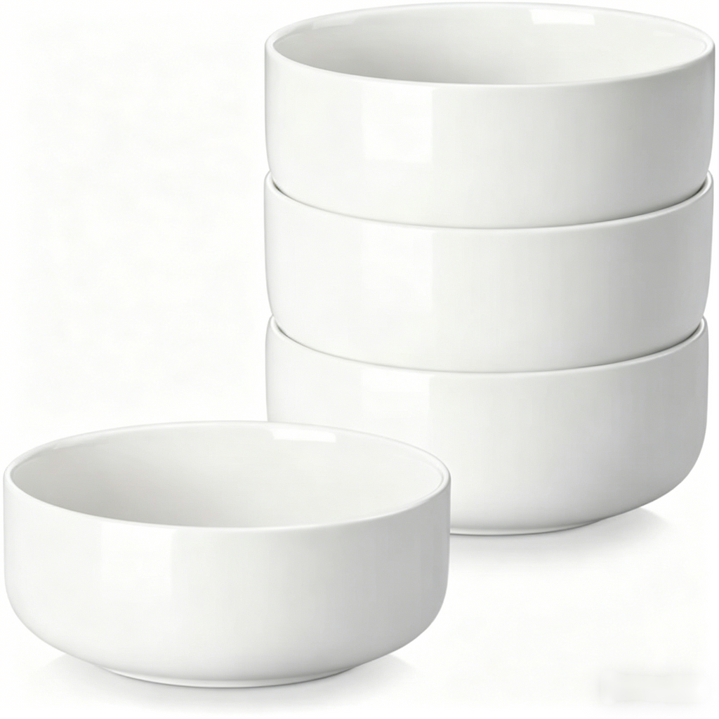 YateBowl Ceramic Cereal Bowls Set of 6, 24 oz, Soup & Breakfast Bowls, Microwave & Dishwasher Safe, Khaki White
