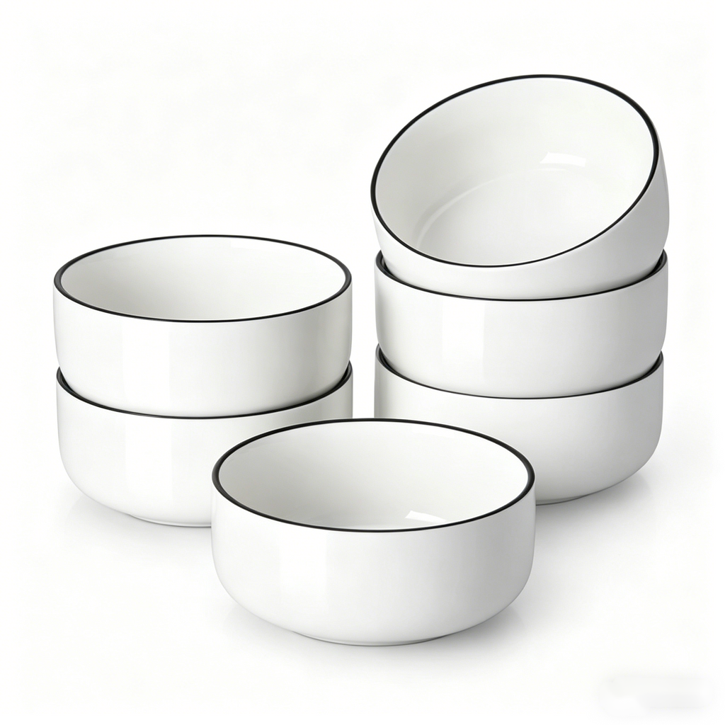 YateBowl Ceramic Cereal Bowls Set of 6, 24 oz, Soup & Breakfast Bowls, Microwave & Dishwasher Safe, Khaki White