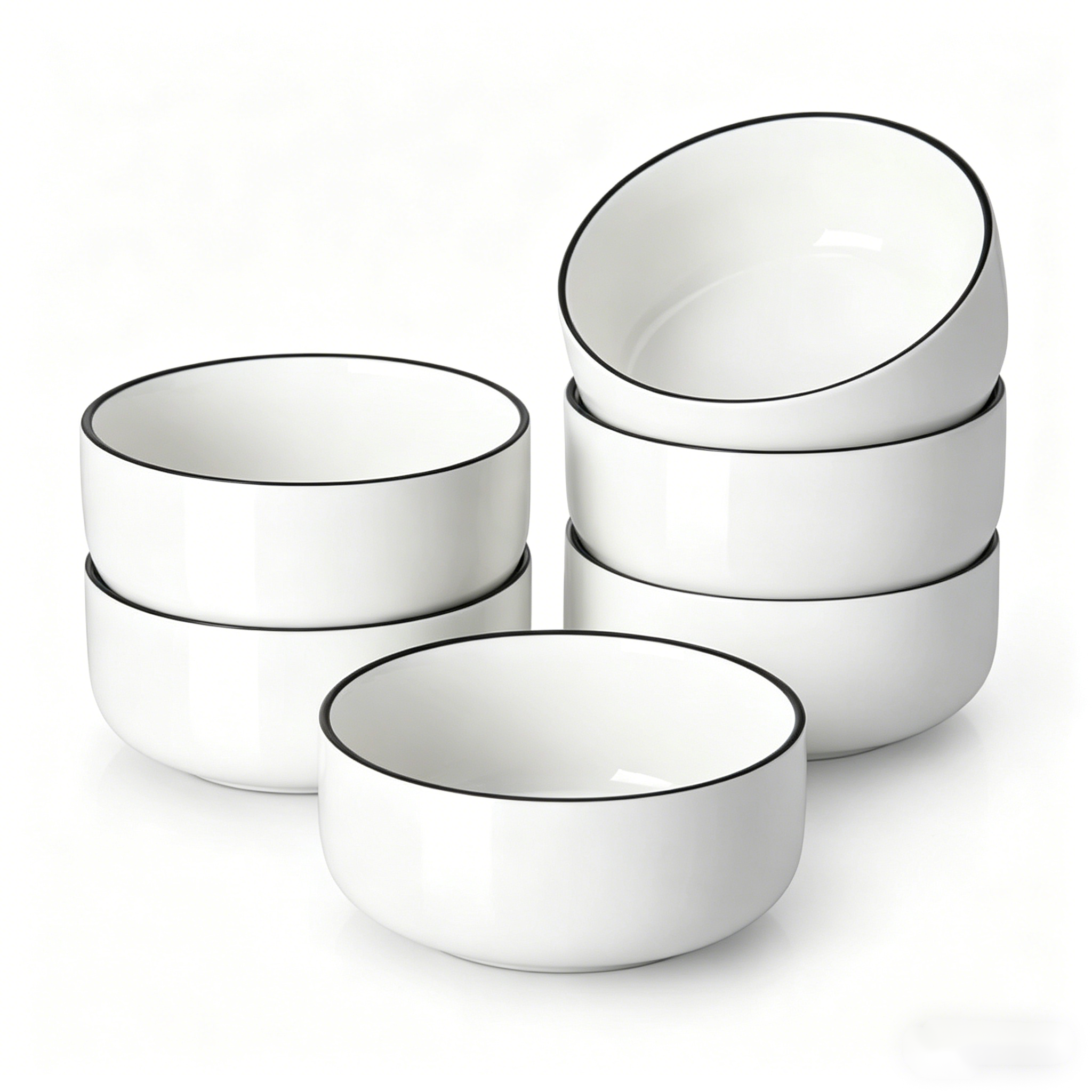 YateBowl Ceramic Cereal Bowls Set of 6, 24 oz, Soup & Breakfast Bowls, Microwave & Dishwasher Safe, Khaki White
