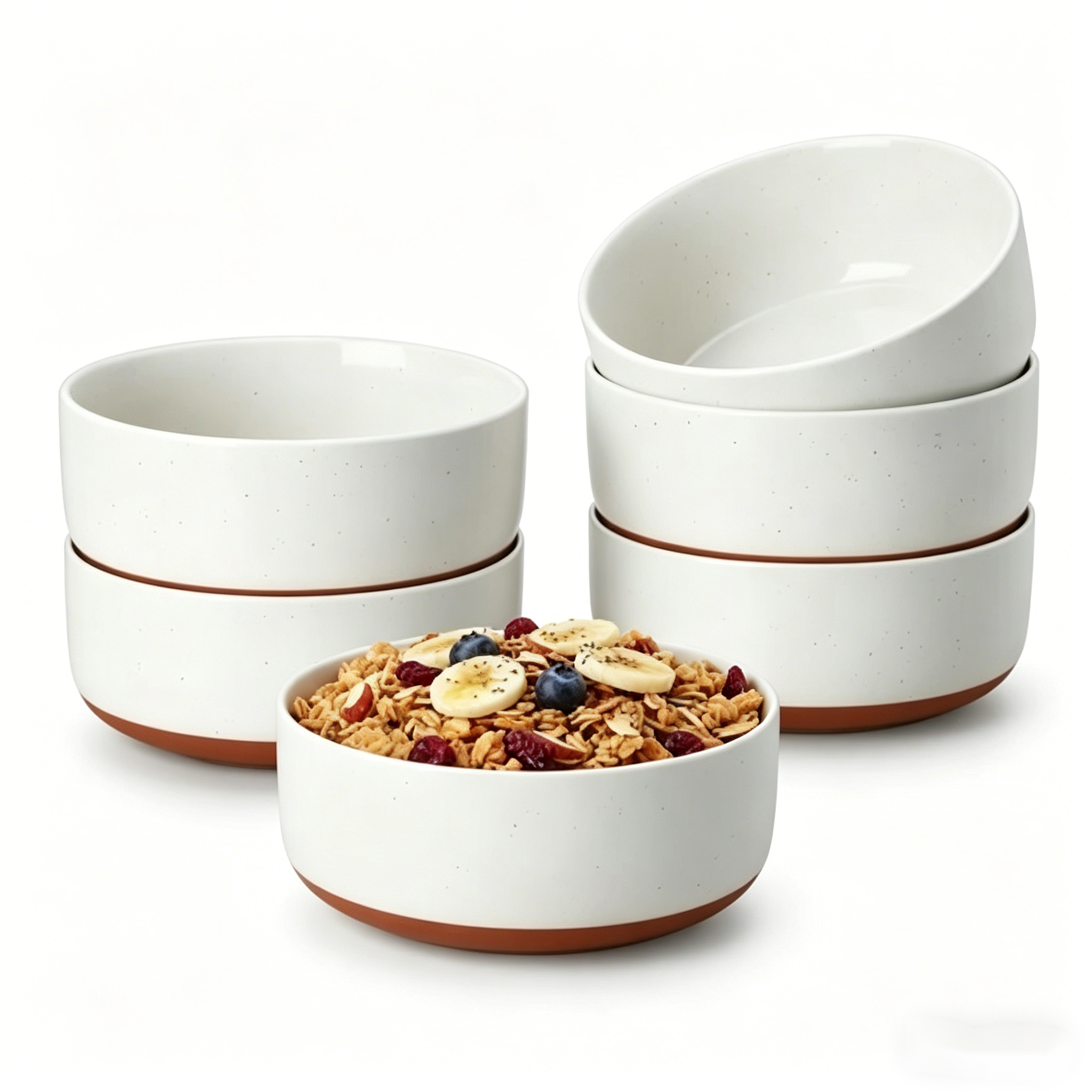 YateBowl Ceramic Cereal Bowls Set of 6, 24 oz, Soup & Breakfast Bowls, Microwave & Dishwasher Safe, Khaki White