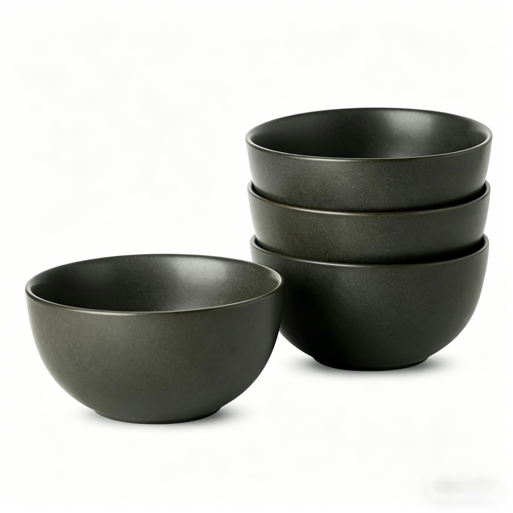 YateBowl Ceramic Cereal Bowls Set of 4, 24 oz Stoneware Bowls for Soup, Salad & Breakfast, Matte Black, Microwave & Dishwasher Safe