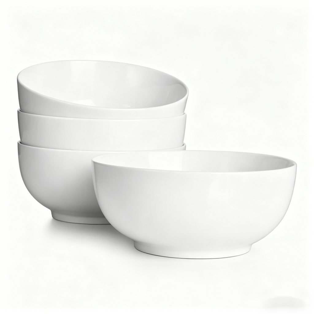YateBowl Ceramic Bowls Set of 4, 22 oz, White Soup & Cereal Bowls, Microwave & Dishwasher Safe