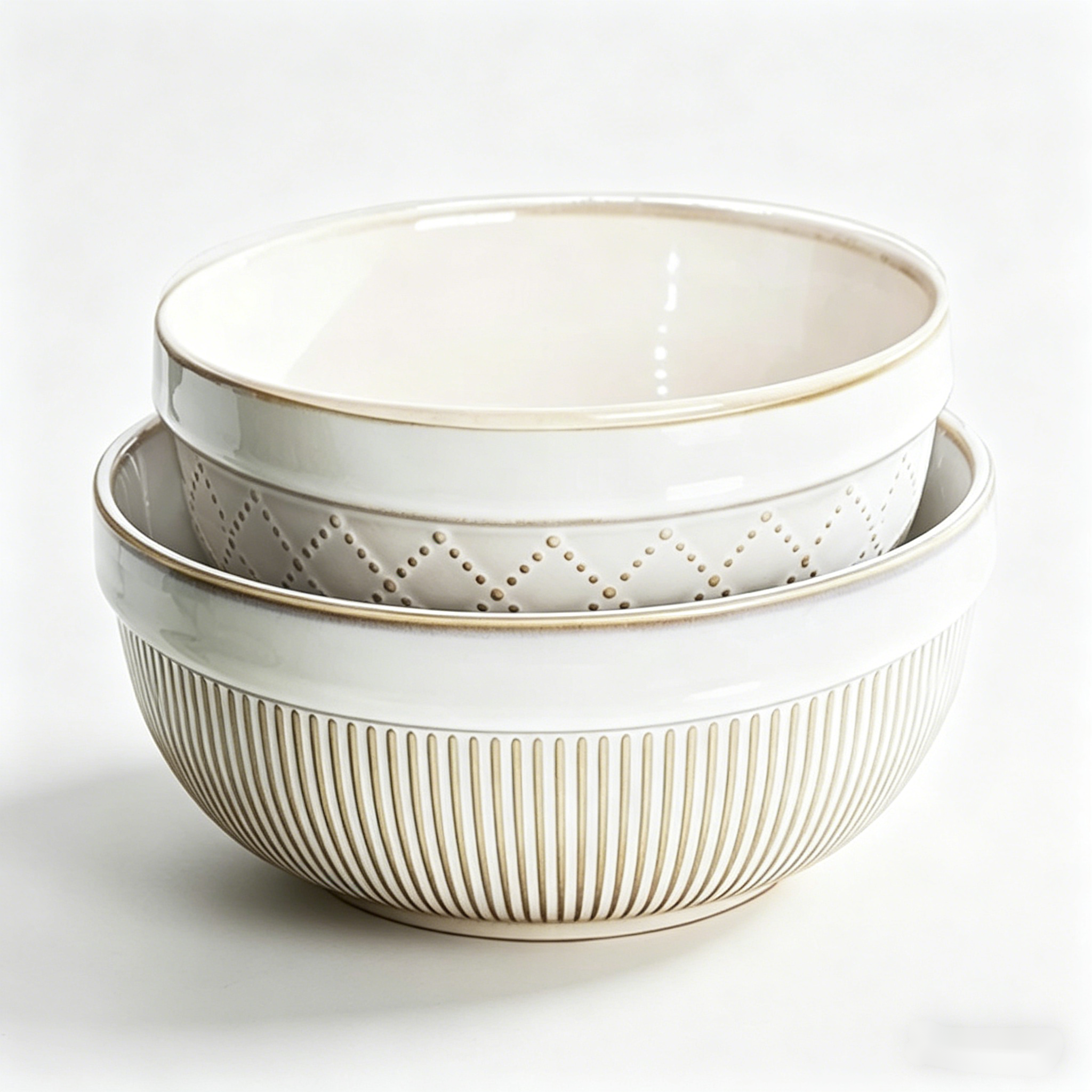 YateBowl Ceramic Bowls Set of 4, 30 oz, 6.1 Inch Embossed Stoneware Bowls for Soup, Cereal & Salad, Microwave & Dishwasher Safe