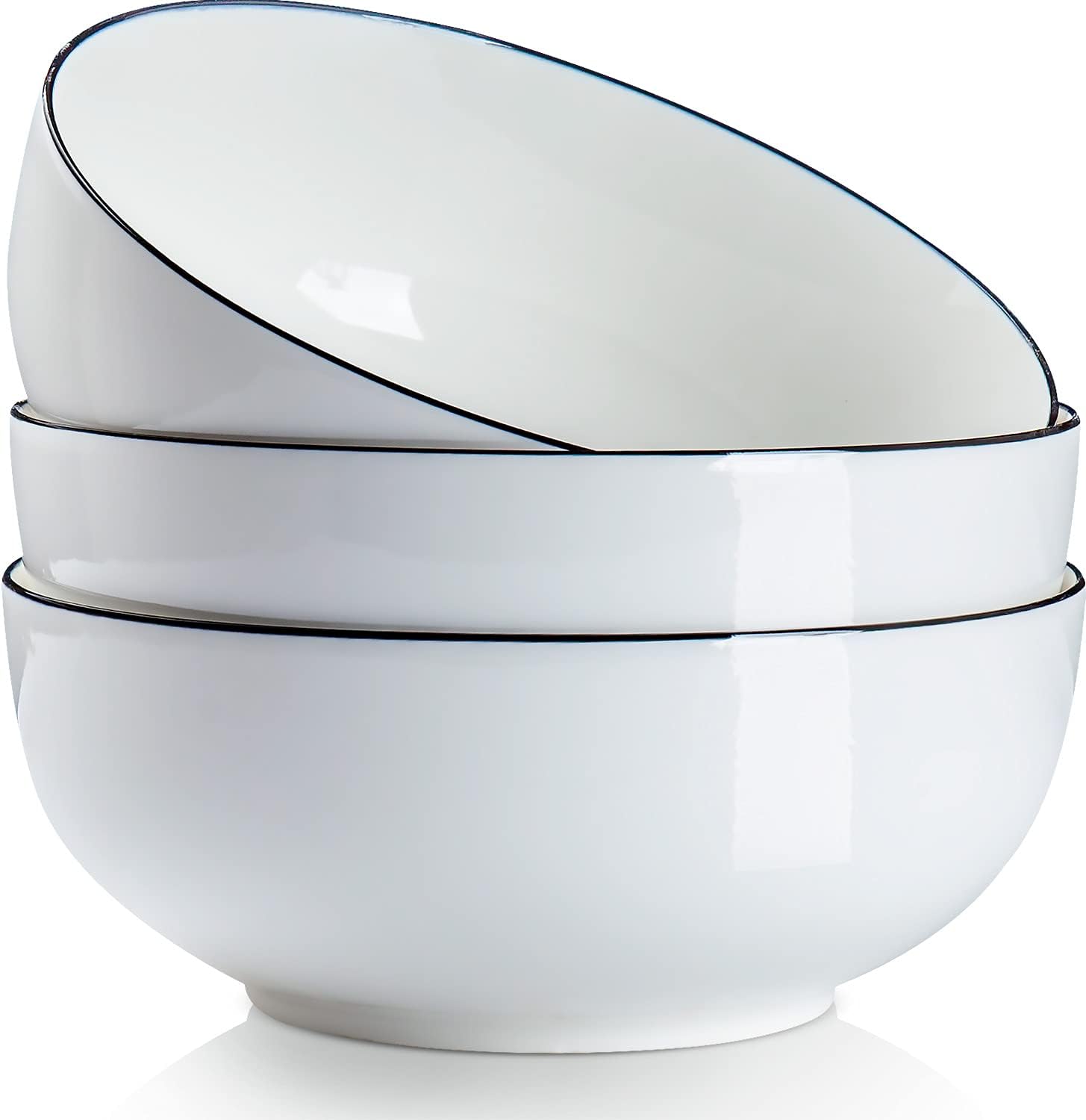 YateBowl Large Porcelain Bowls Set of 3, 60 oz, 8 Inch Serving Bowls for Soup, Ramen, Salad, Microwave & Dishwasher Safe, White