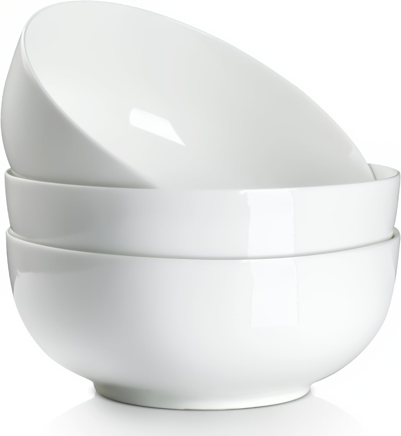 YateBowl Large Porcelain Bowls Set of 3, 60 oz, 8 Inch Serving Bowls for Soup, Ramen, Salad, Microwave & Dishwasher Safe, White