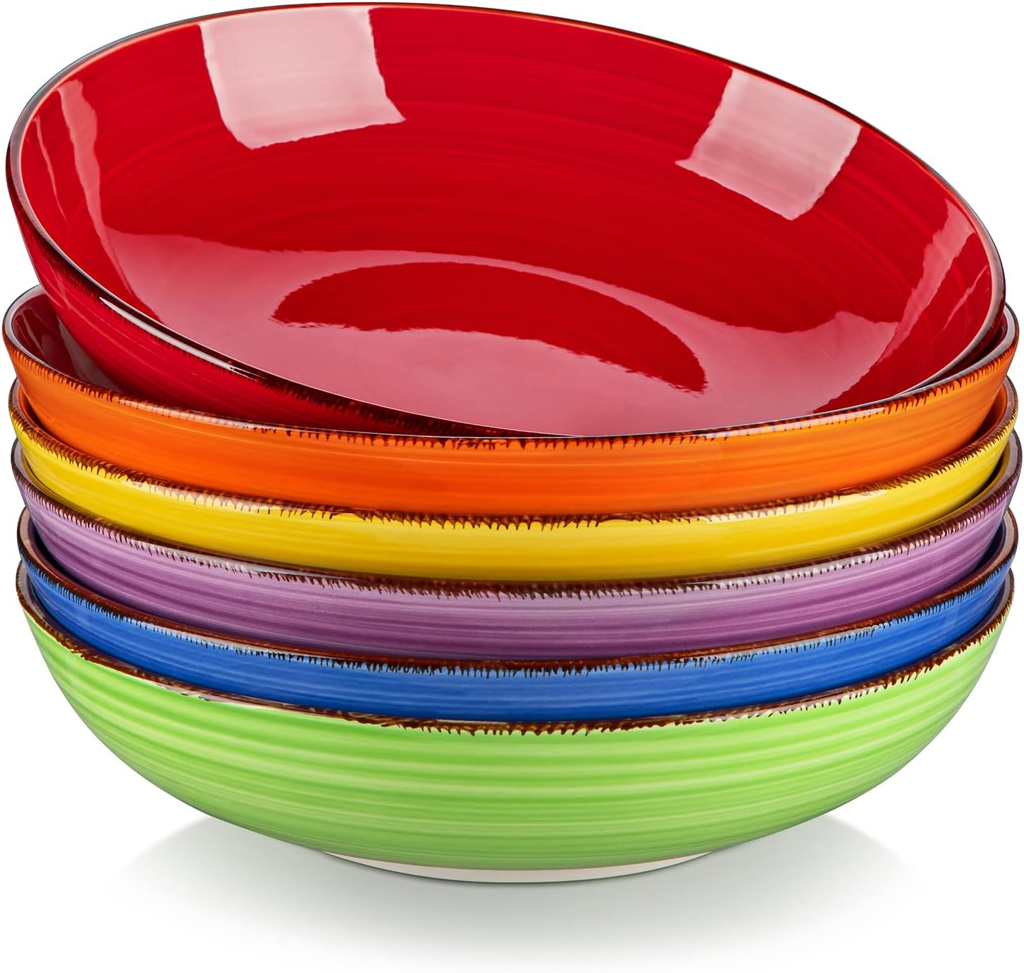 YateBowl Ceramic Pasta Bowls Set of 6, 38 oz, 8.5 Inch Shallow Bowls for Pasta, Salad & Soup, Microwave & Dishwasher Safe