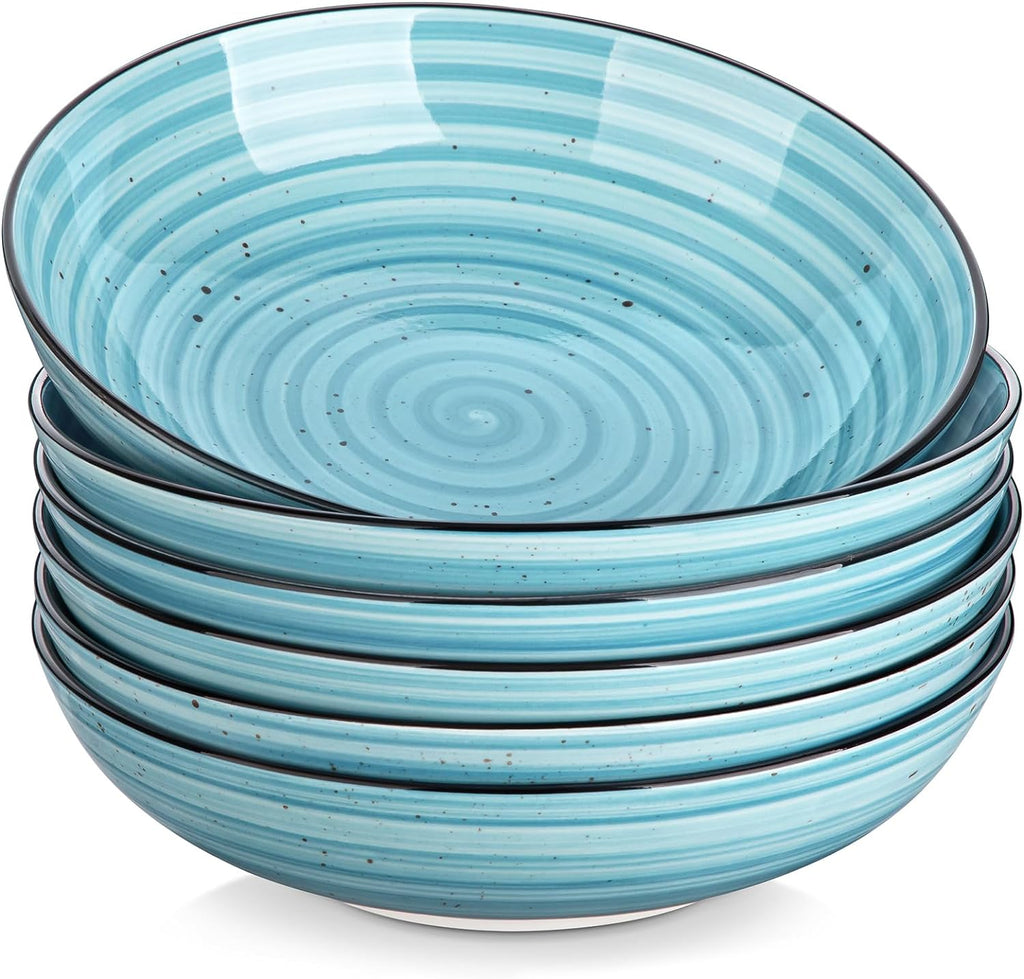 YateBowl Ceramic Pasta Bowls Set of 6, 38 oz, 8.5 Inch Shallow Bowls for Pasta, Salad & Soup, Microwave & Dishwasher Safe