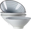 YateBowl Ceramic Ramen Bowls Set of 4, 38 oz, 8 Inch Blue and White Soup Bowls for Pho, Noodles & Salad, Microwave & Dishwasher Safe