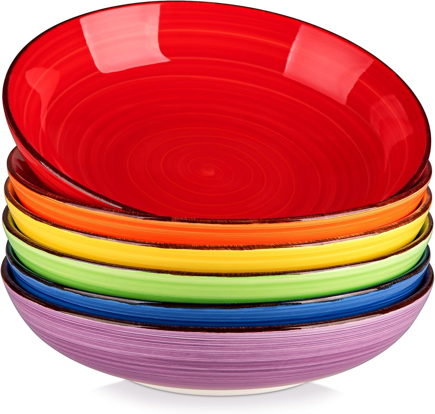 YateBowl Ceramic Pasta Bowls Set of 6, 38 oz, 8.5 Inch Shallow Bowls for Pasta, Salad & Soup, Microwave & Dishwasher Safe