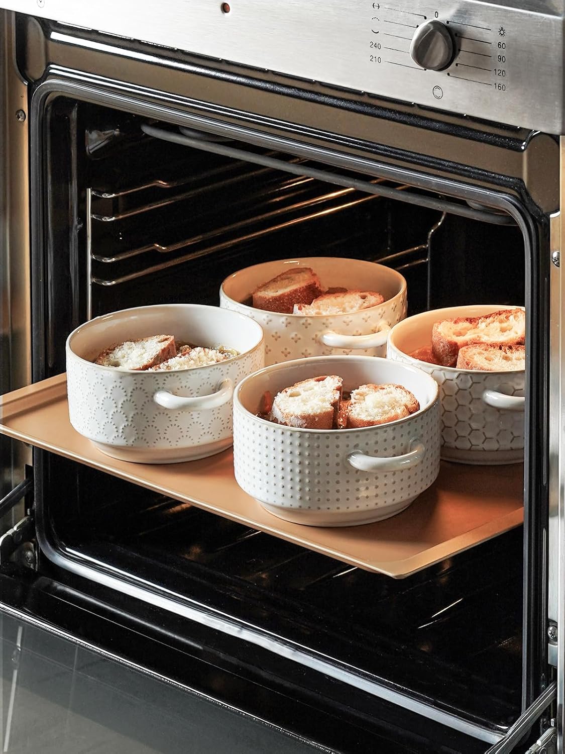 YateBowl Ceramic Soup Bowls with Handles, Set of 4, 20 oz, Oven & Microwave Safe, Stackable French Onion Soup Bowls, White