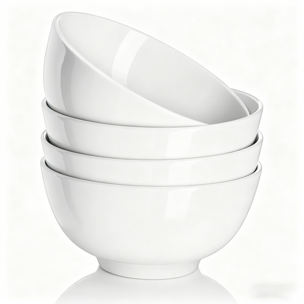 YateBowl Ceramic Bowls Set of 4, 22 oz, White Soup & Cereal Bowls, Microwave & Dishwasher Safe