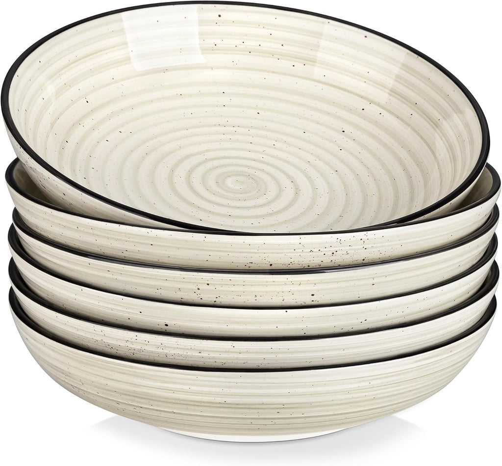 YateBowl Ceramic Pasta Bowls Set of 6, 38 oz, 8.5 Inch Shallow Bowls for Pasta, Salad & Soup, Microwave & Dishwasher Safe