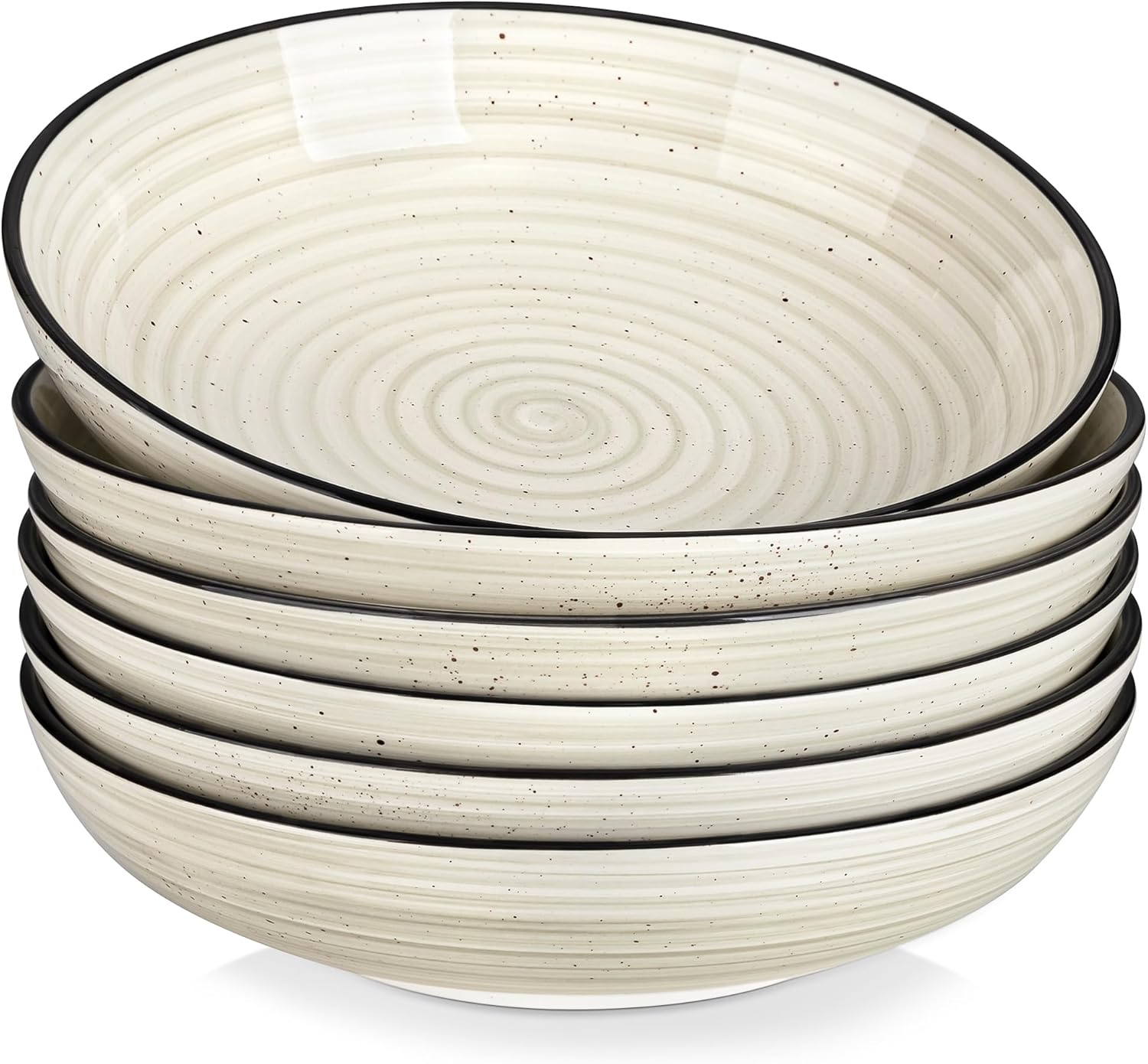 YateBowl Ceramic Pasta Bowls Set of 6, 38 oz, 8.5 Inch Shallow Bowls for Pasta, Salad & Soup, Microwave & Dishwasher Safe