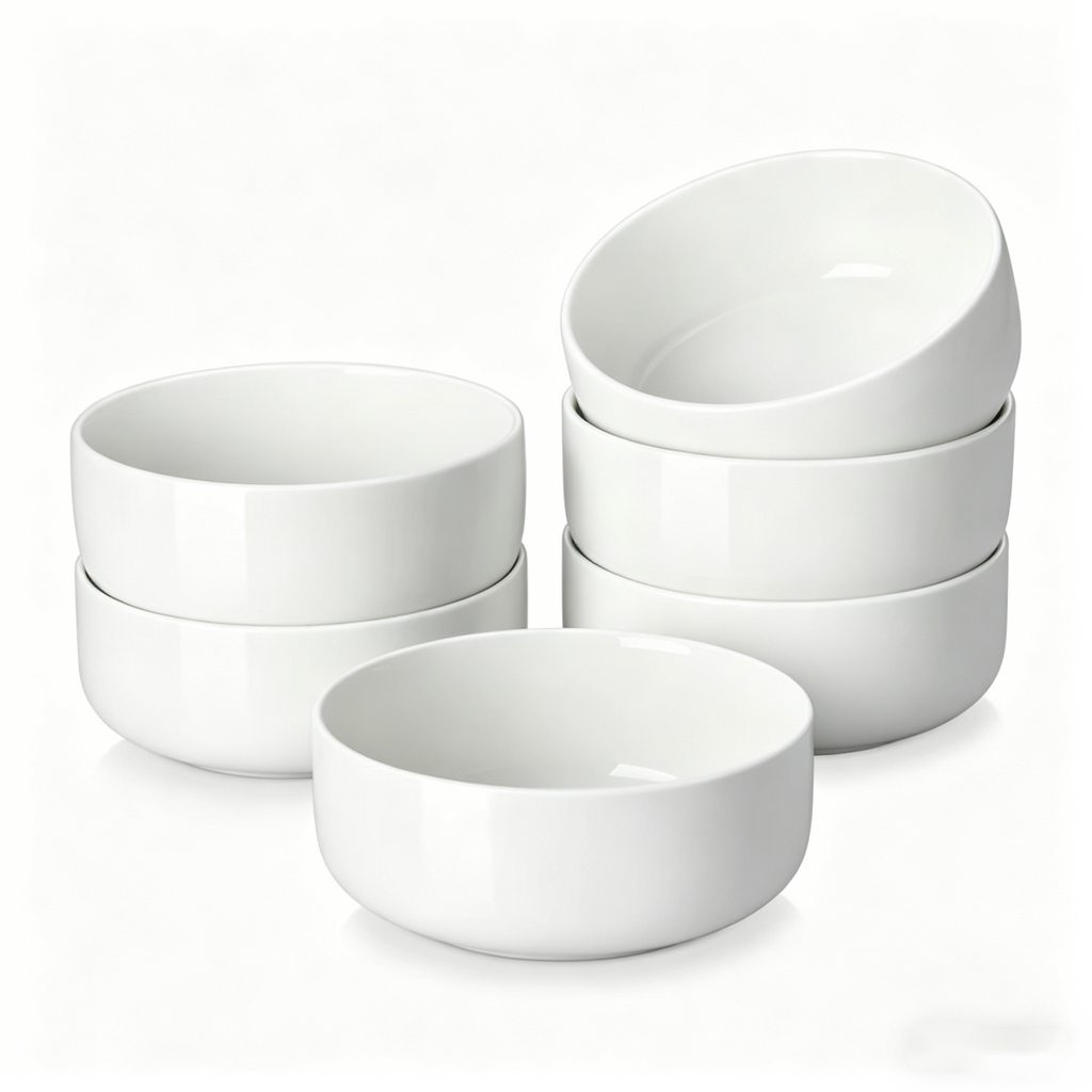 YateBowl Ceramic Cereal Bowls Set of 6, 24 oz, Soup & Breakfast Bowls, Microwave & Dishwasher Safe, Khaki White